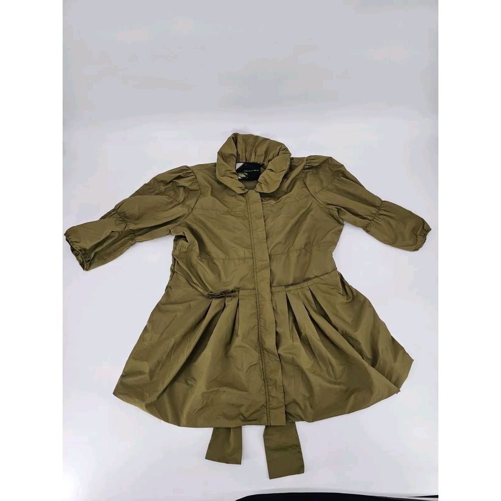 WELVE BY TWELVE Green Jacket Dress Coat 3/4 Sleeve Ruffle Tie Women's L